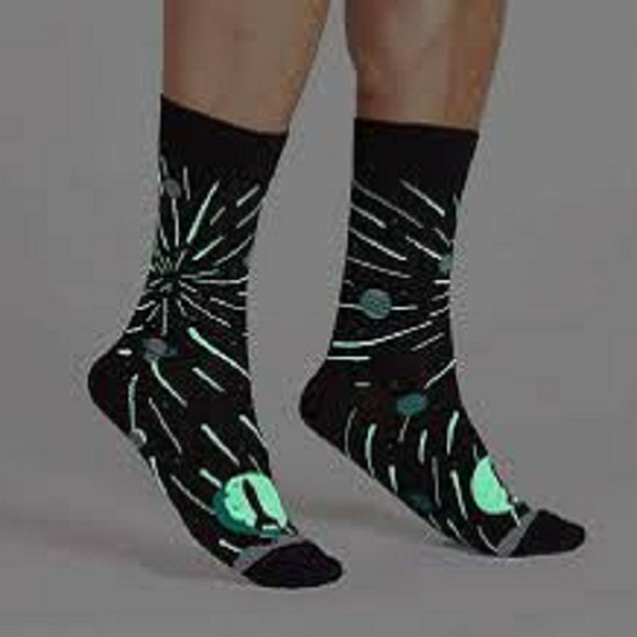 Sock It To Me Crew Men Women Glow In The Dark Planets Rocket Outer Cotton Comfy - Picture 1 of 12